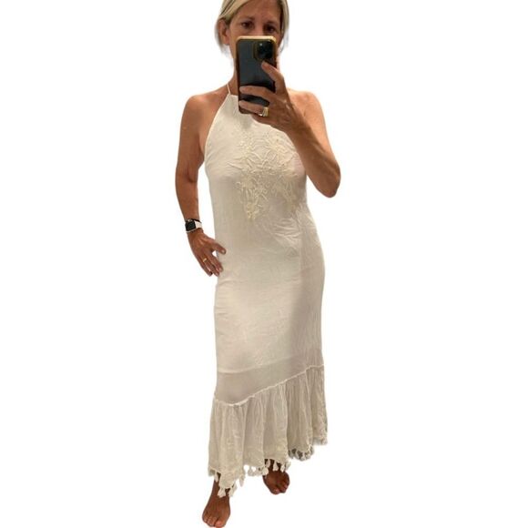 Raga Embroidered Mirrors Halter Boho Dress in Eggshells.Size M - Picture 1 of 17